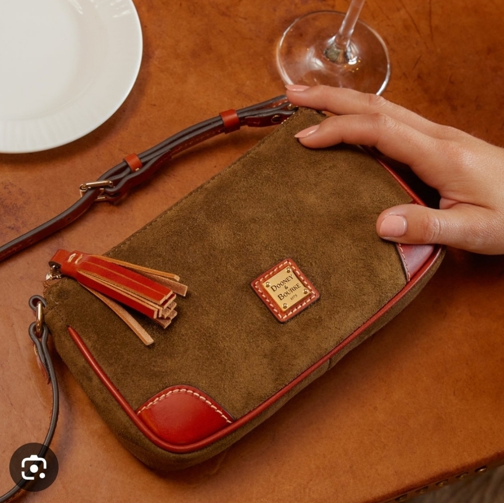 Dooney & Burke Suede Slim Crossbody Leather Equestrian Inspired Bag - Picture 1 of 13